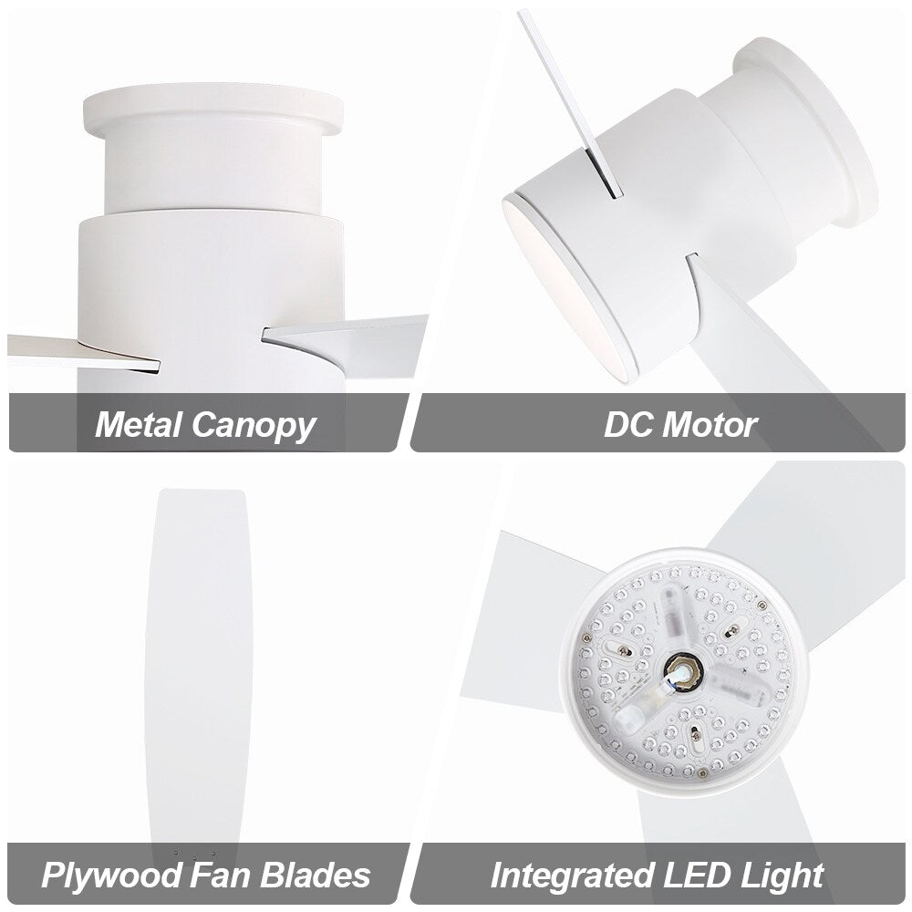 MLiAN 44" LED Flush Mounted Ceiling Fan with Remote ，3 Reversible Plywood Blades - 44