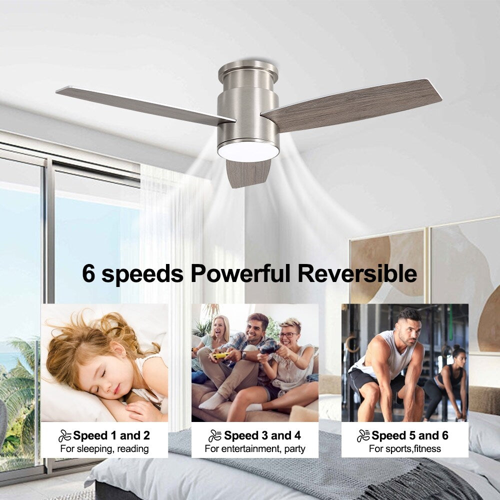 MLiAN 44" LED Flush Mounted Ceiling Fan with Remote ，3 Reversible Plywood Blades - 44