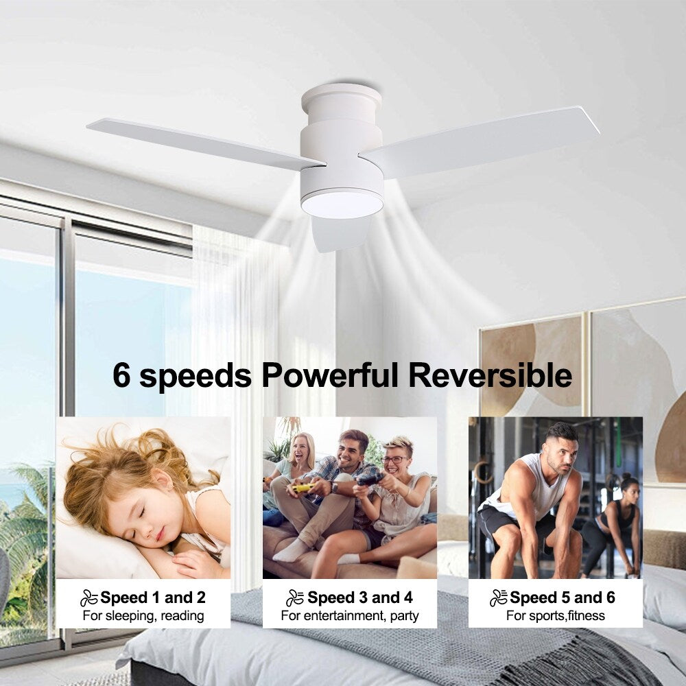 MLiAN 44" LED Flush Mounted Ceiling Fan with Remote ，3 Reversible Plywood Blades - 44