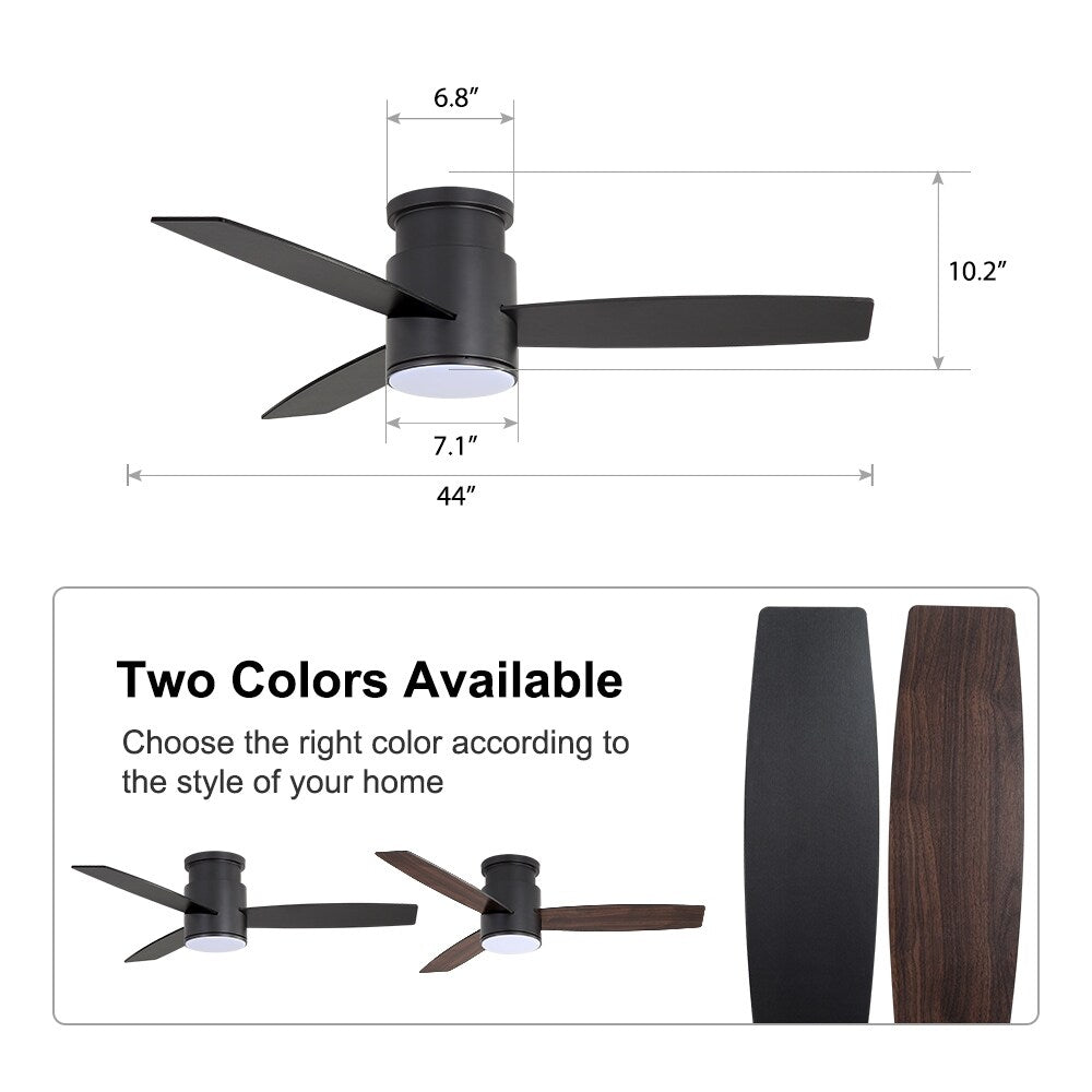 MLiAN 44" LED Flush Mounted Ceiling Fan with Remote ，3 Reversible Plywood Blades - 44