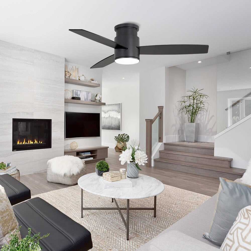 MLiAN 44" LED Flush Mounted Ceiling Fan with Remote ，3 Reversible Plywood Blades - 44