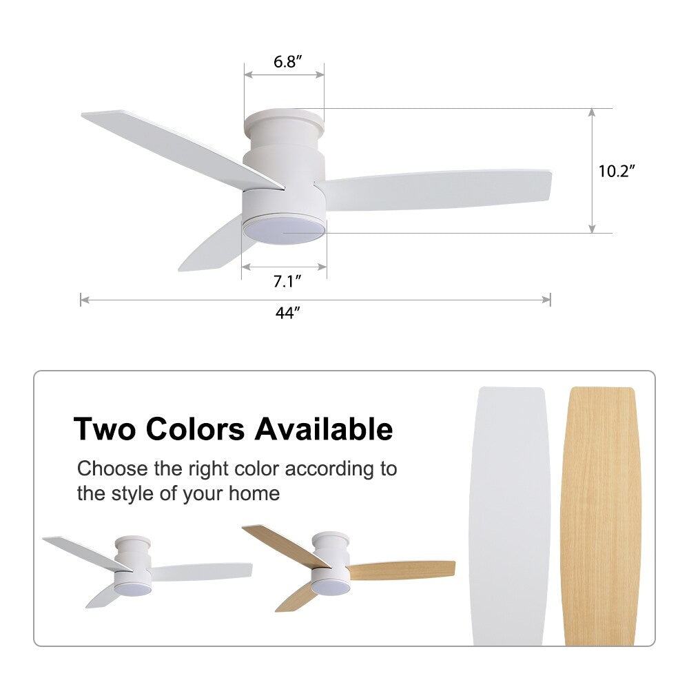 MLiAN 44" LED Flush Mounted Ceiling Fan with Remote ，3 Reversible Plywood Blades - 44