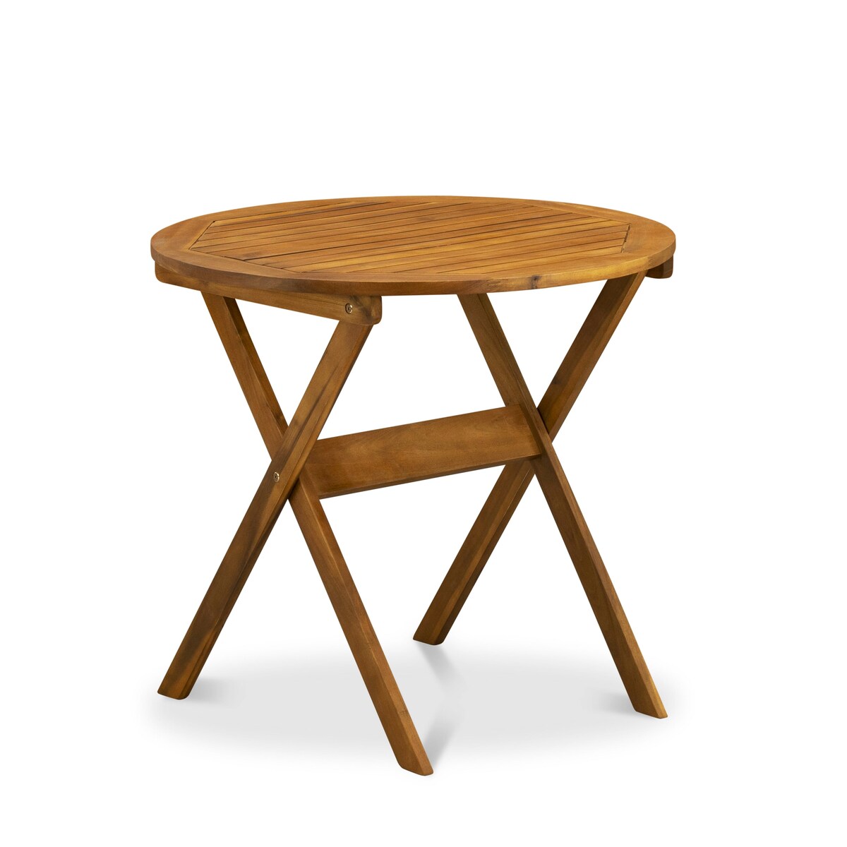 East West Furniture 3 Piece Outdoor Bistro Set-an Coffee Table and 2 Folding Side Chairs, Natural Oil(Chair Style Option)