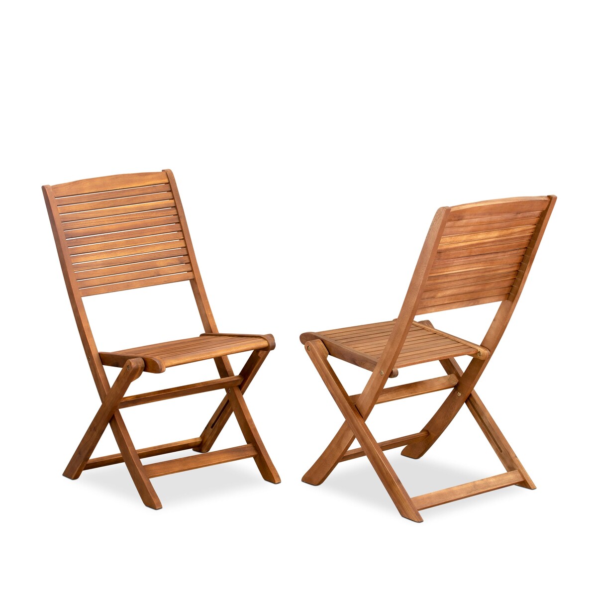 East West Furniture 3 Piece Outdoor Bistro Set-an Coffee Table and 2 Folding Side Chairs, Natural Oil(Chair Style Option)