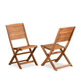 East West Furniture 3 Piece Outdoor Bistro Set-an Coffee Table and 2 Folding Side Chairs, Natural Oil(Chair Style Option)
