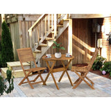 East West Furniture 3 Piece Outdoor Bistro Set-an Coffee Table and 2 Folding Side Chairs, Natural Oil(Chair Style Option)