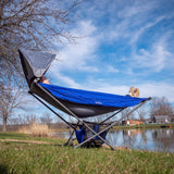 Compact Portable Folding Hammock with Stand Includes Carrying Wrap and Sun Shade