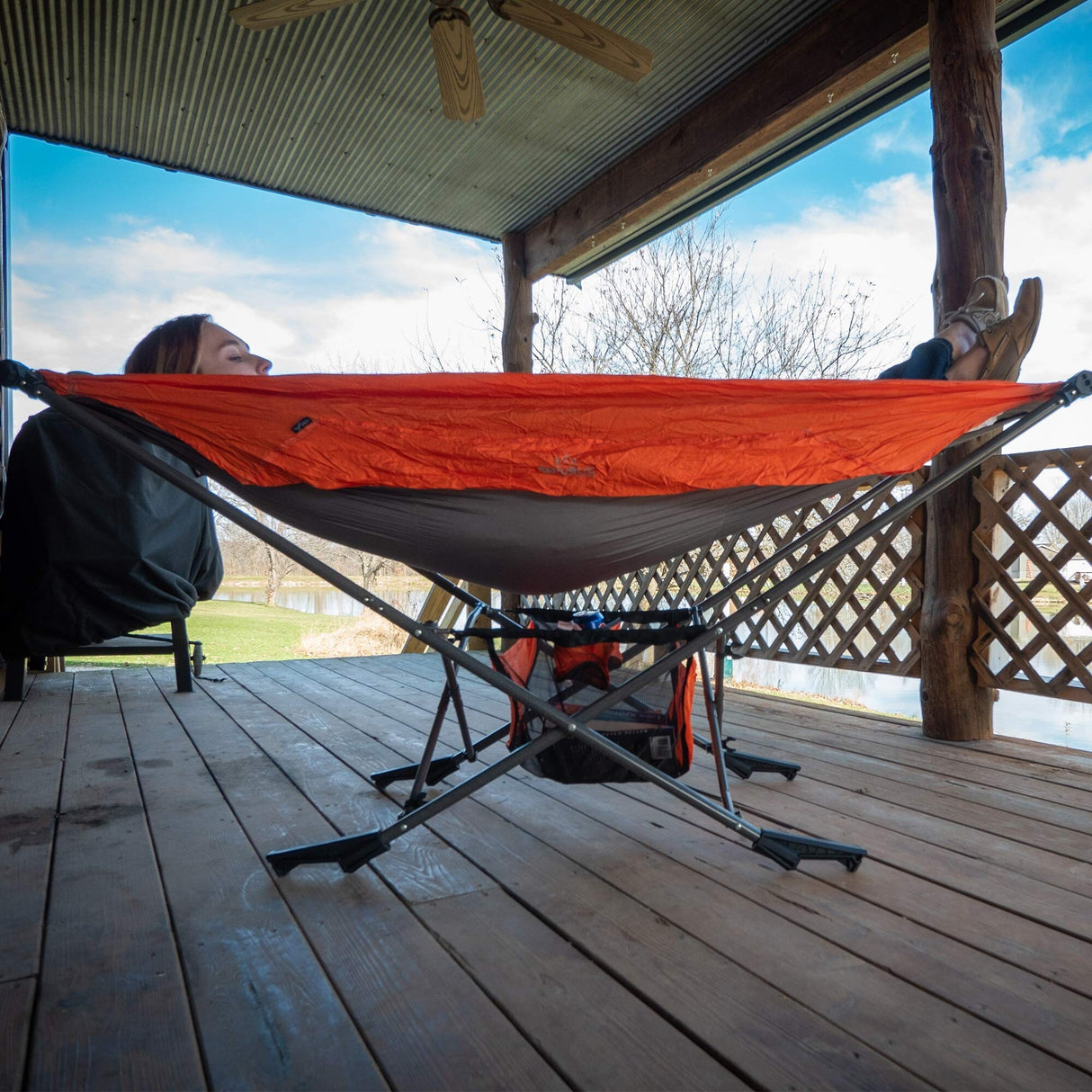 Compact Portable Folding Hammock with Stand Includes Carrying Wrap and Sun Shade