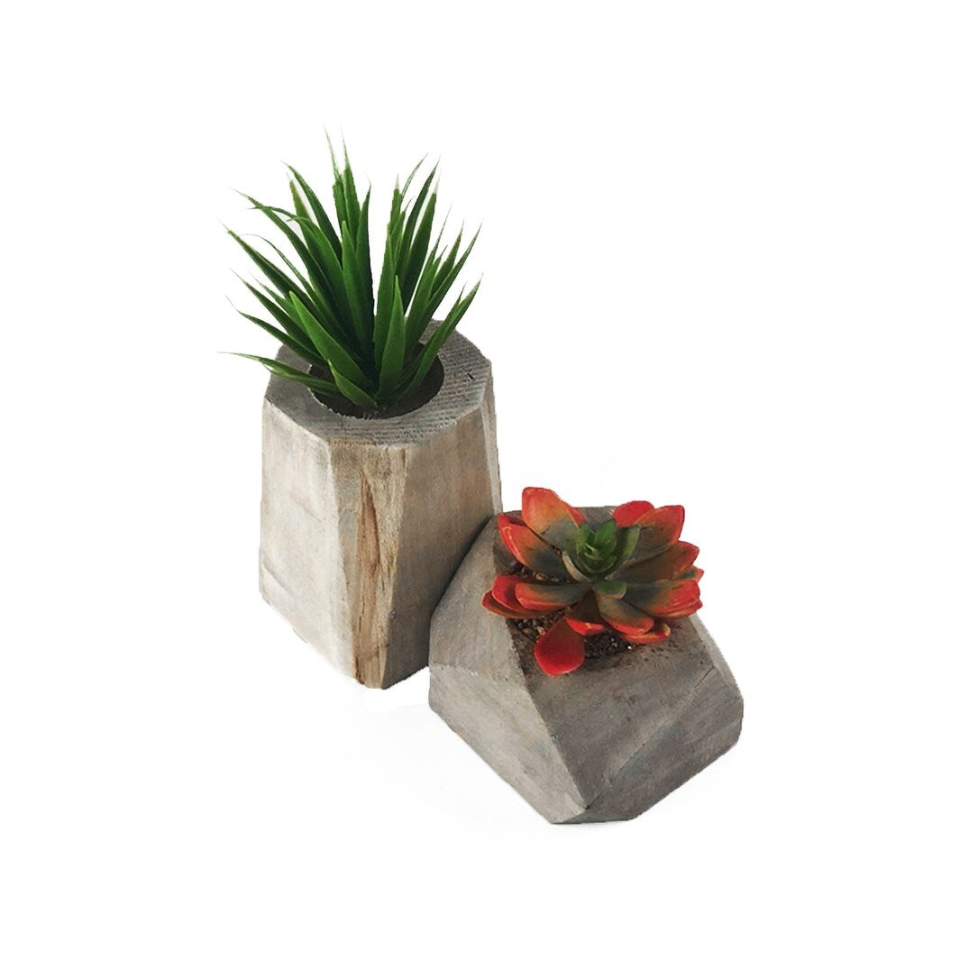 MODA wood pot with plastic plant - L:3.74*3.74*H5.91 S:5.12*4.33*H4.72 - L:3.74*3.74*H5.91 S:5.12*4.33*H4.72