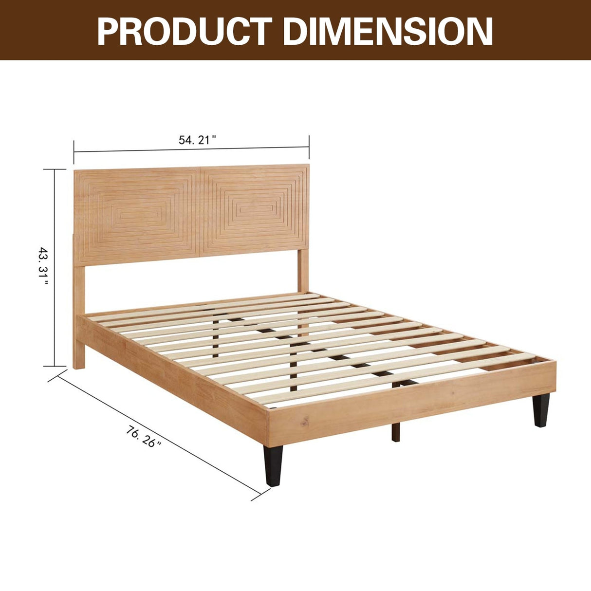 MUSEHOMEINC Mid Century Modern Solid Wood Platform Bed,Bed Frame with Adjustable Height Headboard,No Box Spring Needed