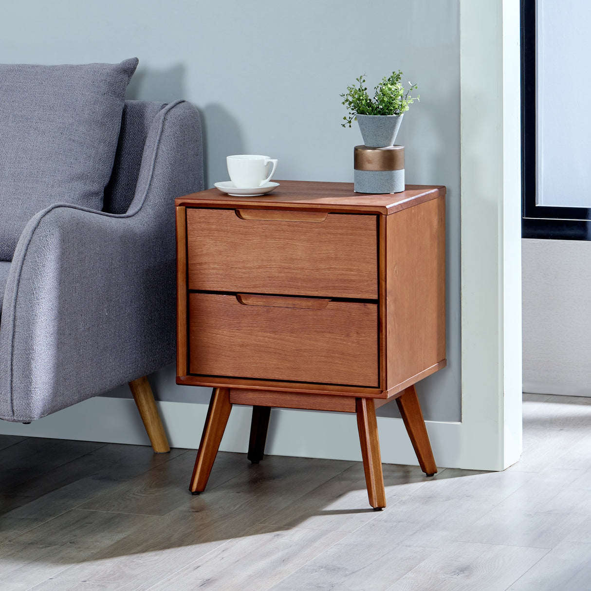 MUSEHOMEINC Mid Century Solid Wood Walnut Nightstands with 2 Drawers ,Stylish Nightstand for Bedroom