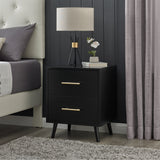 MUSEHOMEINC Modern Mid-Century Nightstand/Bedside Table with Charging Station, Black Night Stand with Two Drawers for Bedroom