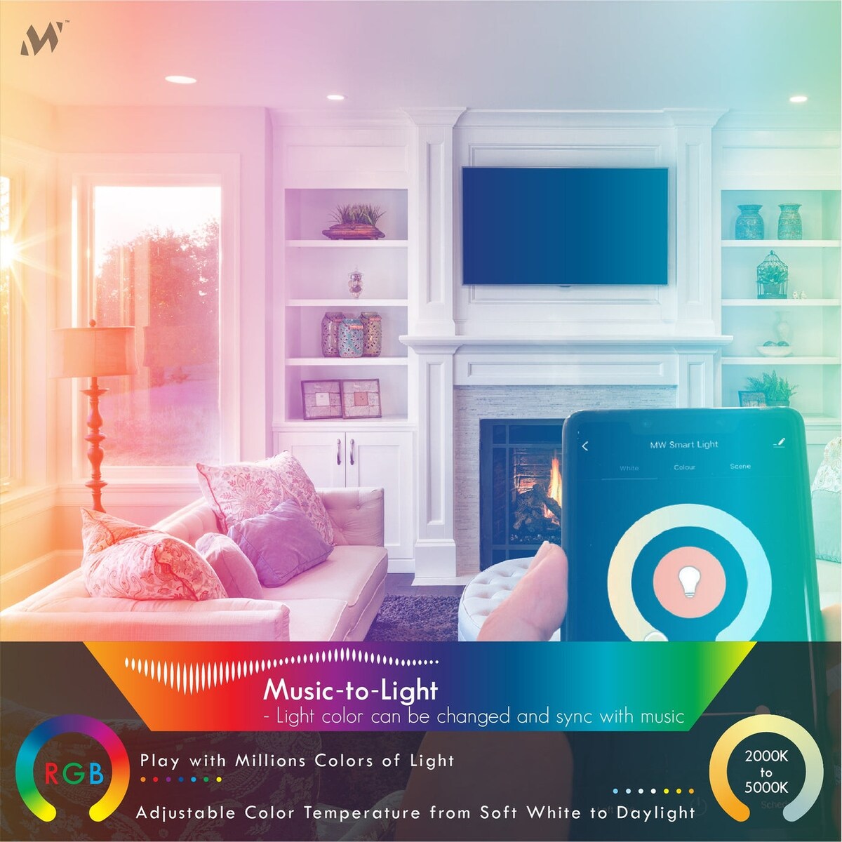 MW Lighting BR30 LED RGBW Smart WIFI Bulb, 800 Lumens, E26 Screw Base - white