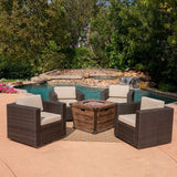 Maaroaro Outdoor 5 Piece Wicker Swivel Club Chair and Fire Pit Set by Christopher Knight Home