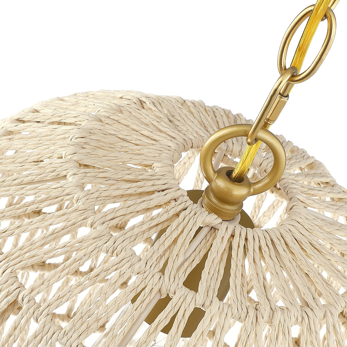 Mabelle 1-Light Gold Bohemian Island Pendant Light with Dome Woven Shade - 12 in. W