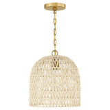Mabelle 1-Light Gold Bohemian Island Pendant Light with Dome Woven Shade - 12 in. W