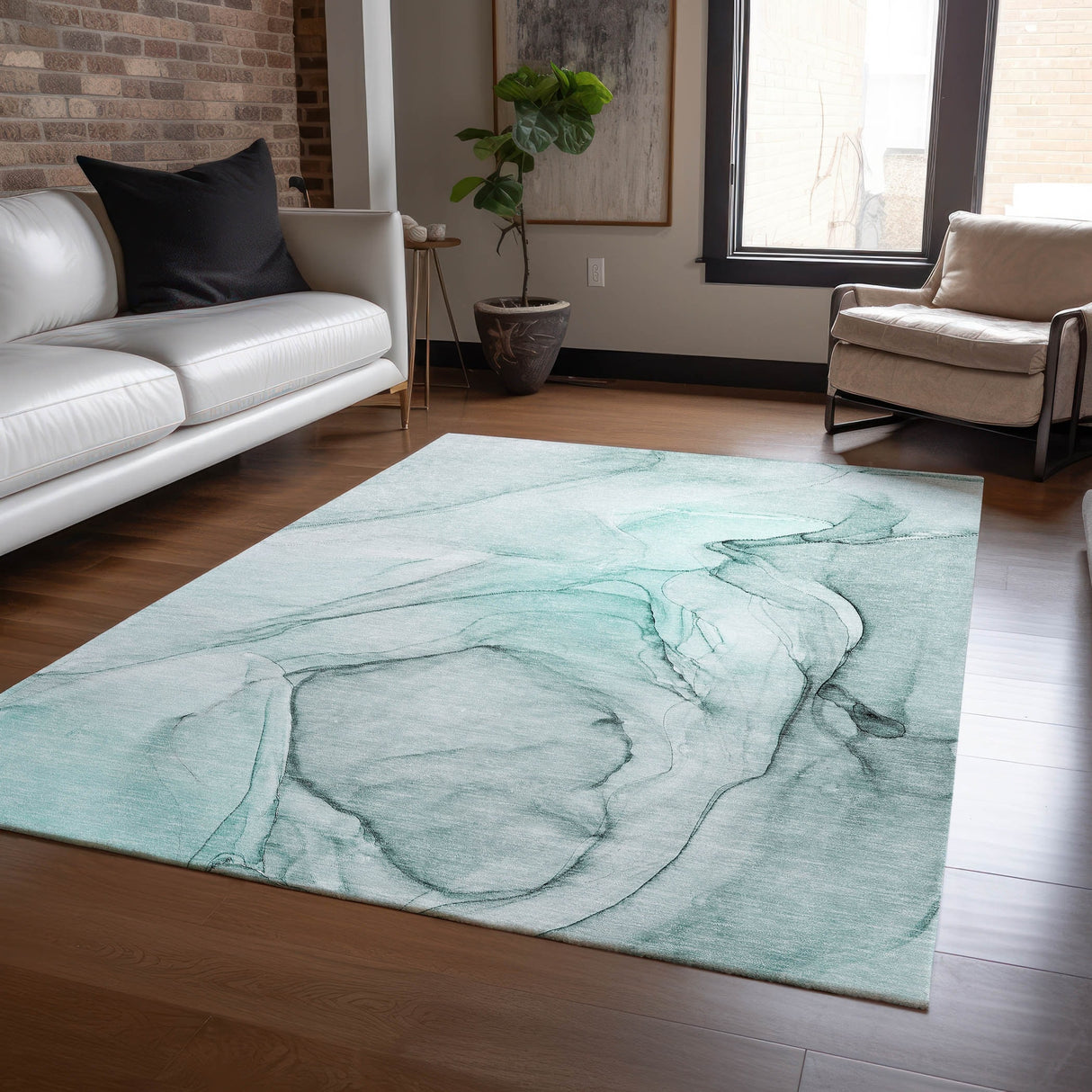 Machine Washable Indoor/ Outdoor Abstract Chantille Rug
