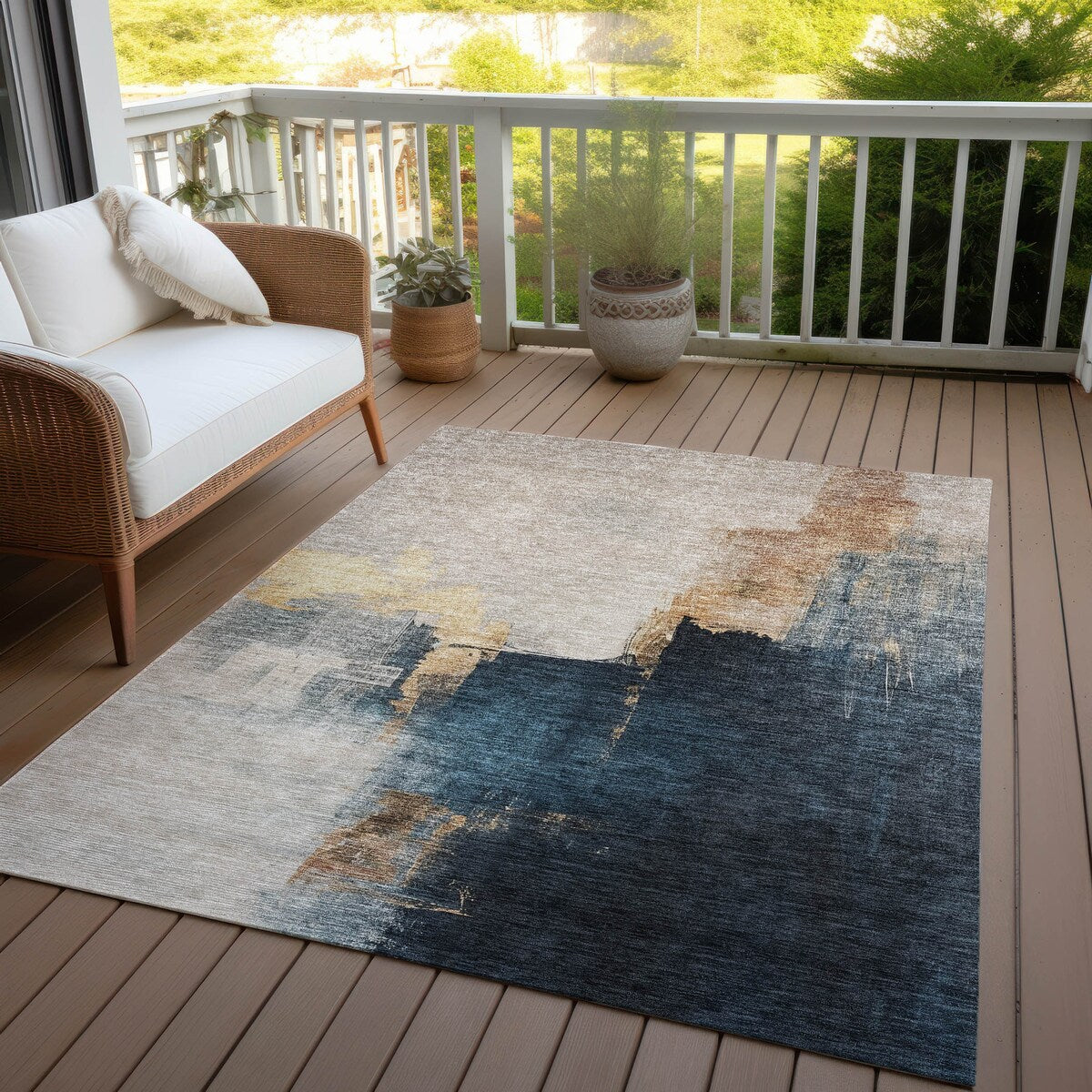 Machine Washable Indoor/ Outdoor Abstract Chantille Rug