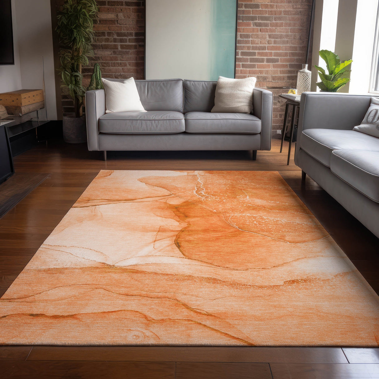 Machine Washable Indoor/ Outdoor Abstract Chantille Rug