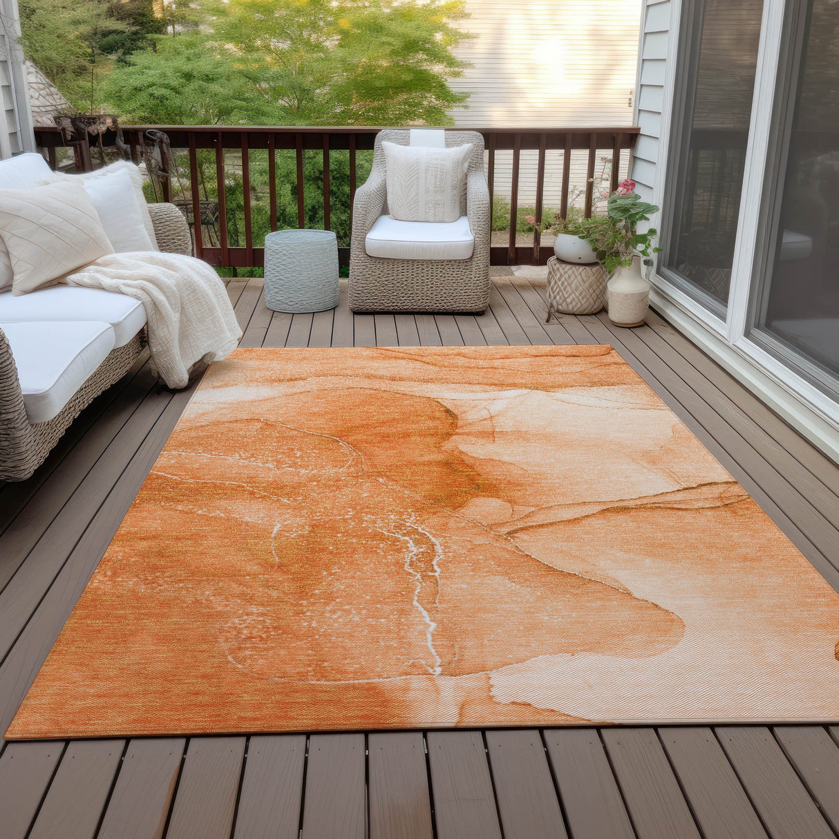 Machine Washable Indoor/ Outdoor Abstract Chantille Rug