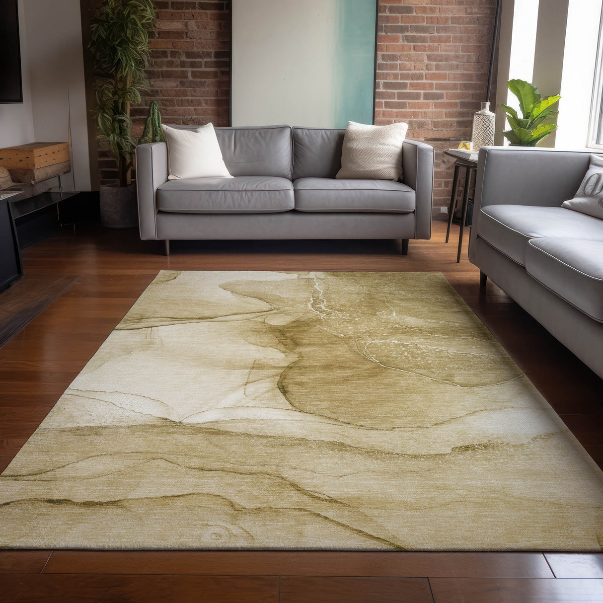 Machine Washable Indoor/ Outdoor Abstract Chantille Rug