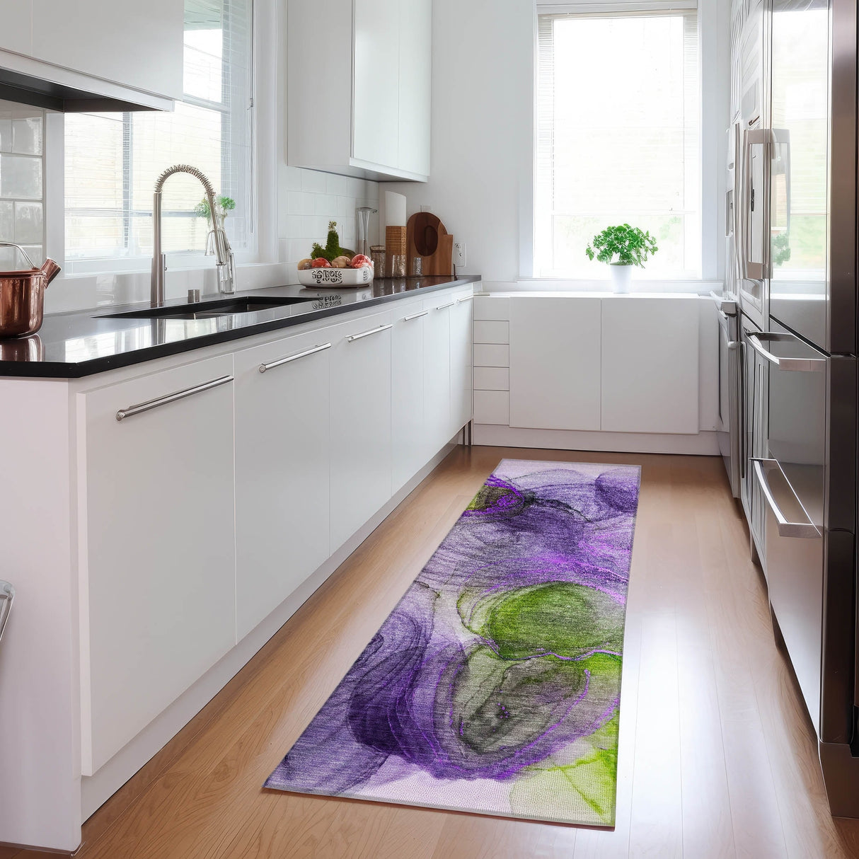 Machine Washable Indoor/ Outdoor Abstract Circles Chantille Rug