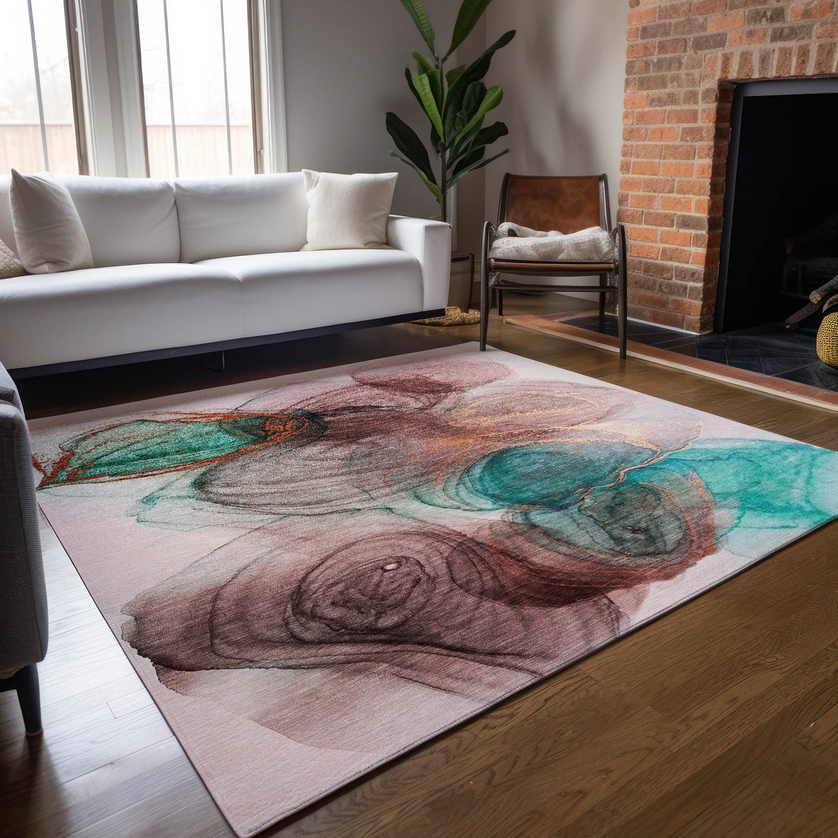 Machine Washable Indoor/ Outdoor Abstract Circles Chantille Rug