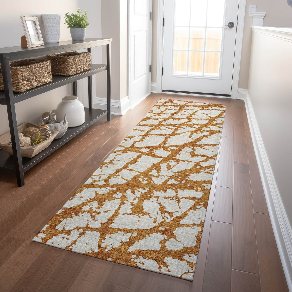 Machine Washable Indoor/ Outdoor Abstract Contemporary Chantille Rug