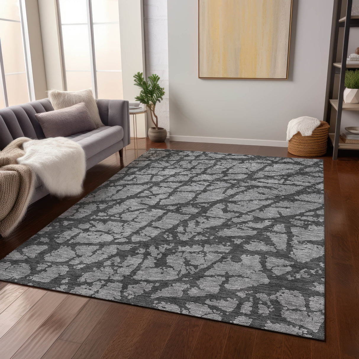 Machine Washable Indoor/ Outdoor Abstract Contemporary Chantille Rug