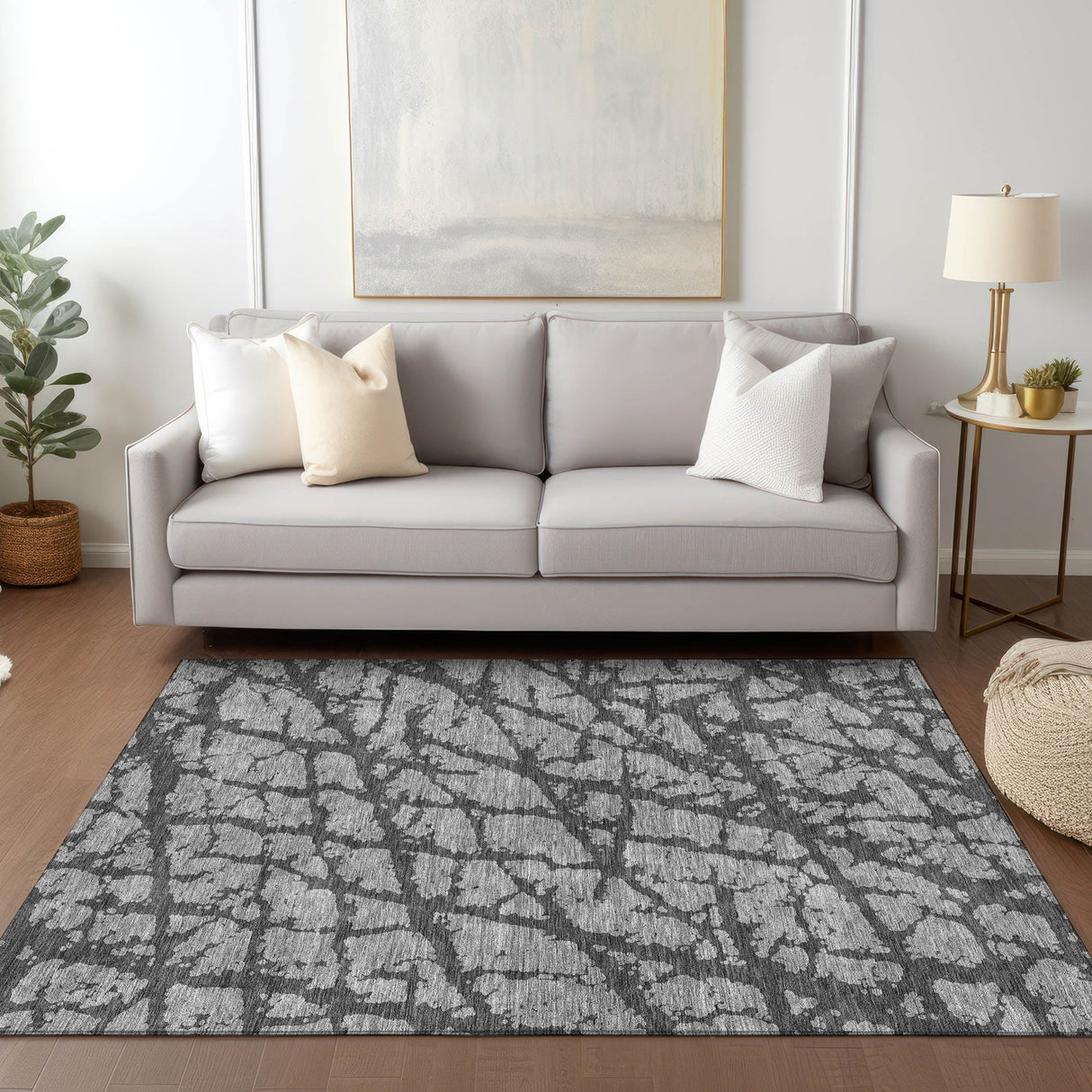 Machine Washable Indoor/ Outdoor Abstract Contemporary Chantille Rug