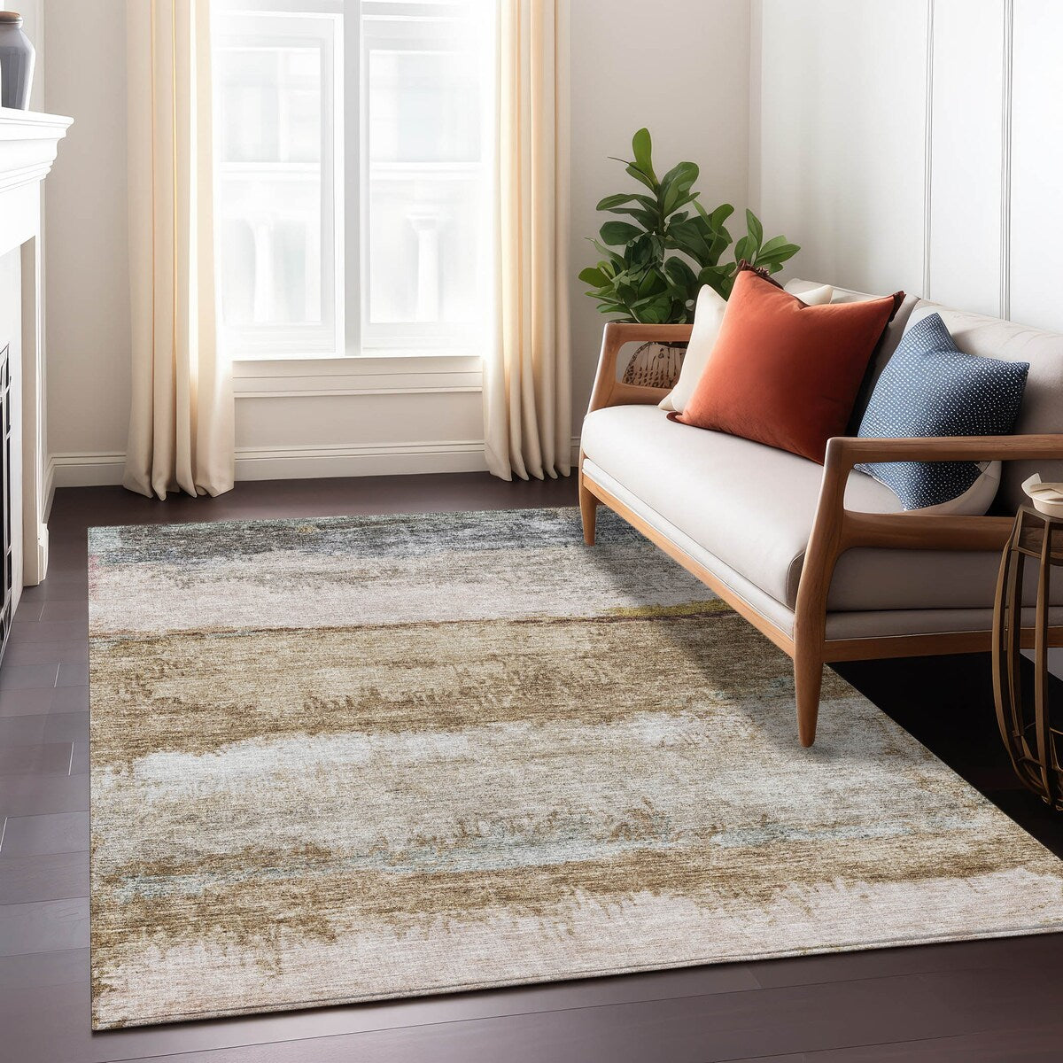Machine Washable Indoor/ Outdoor Abstract Contemporary Chantille Rug