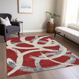 Machine Washable Indoor/ Outdoor Abstract Contemporary Chantille Rug