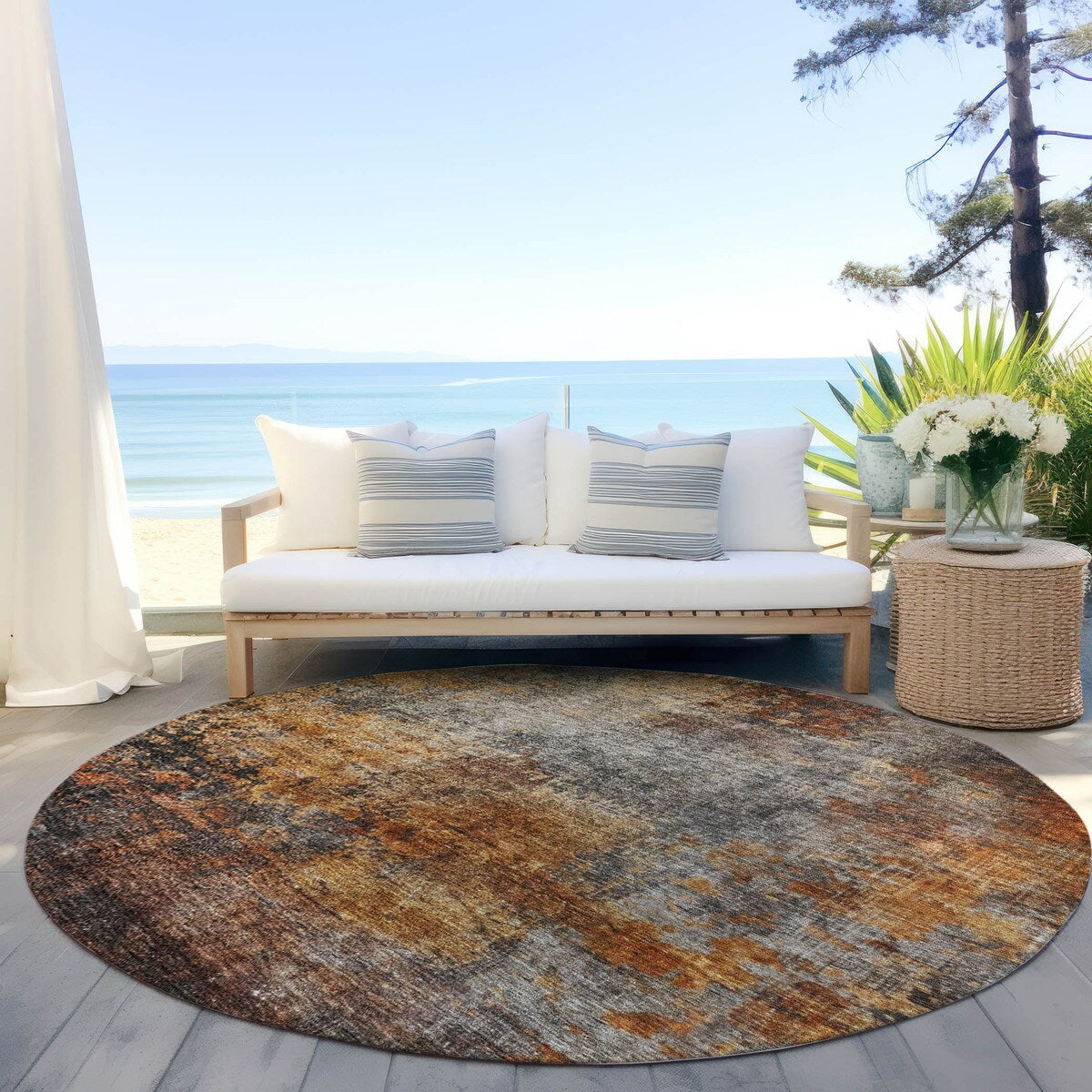 Machine Washable Indoor/ Outdoor Abstract Contemporary Chantille Rug