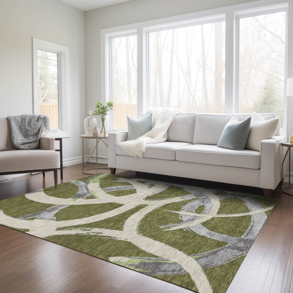 Machine Washable Indoor/ Outdoor Abstract Contemporary Chantille Rug
