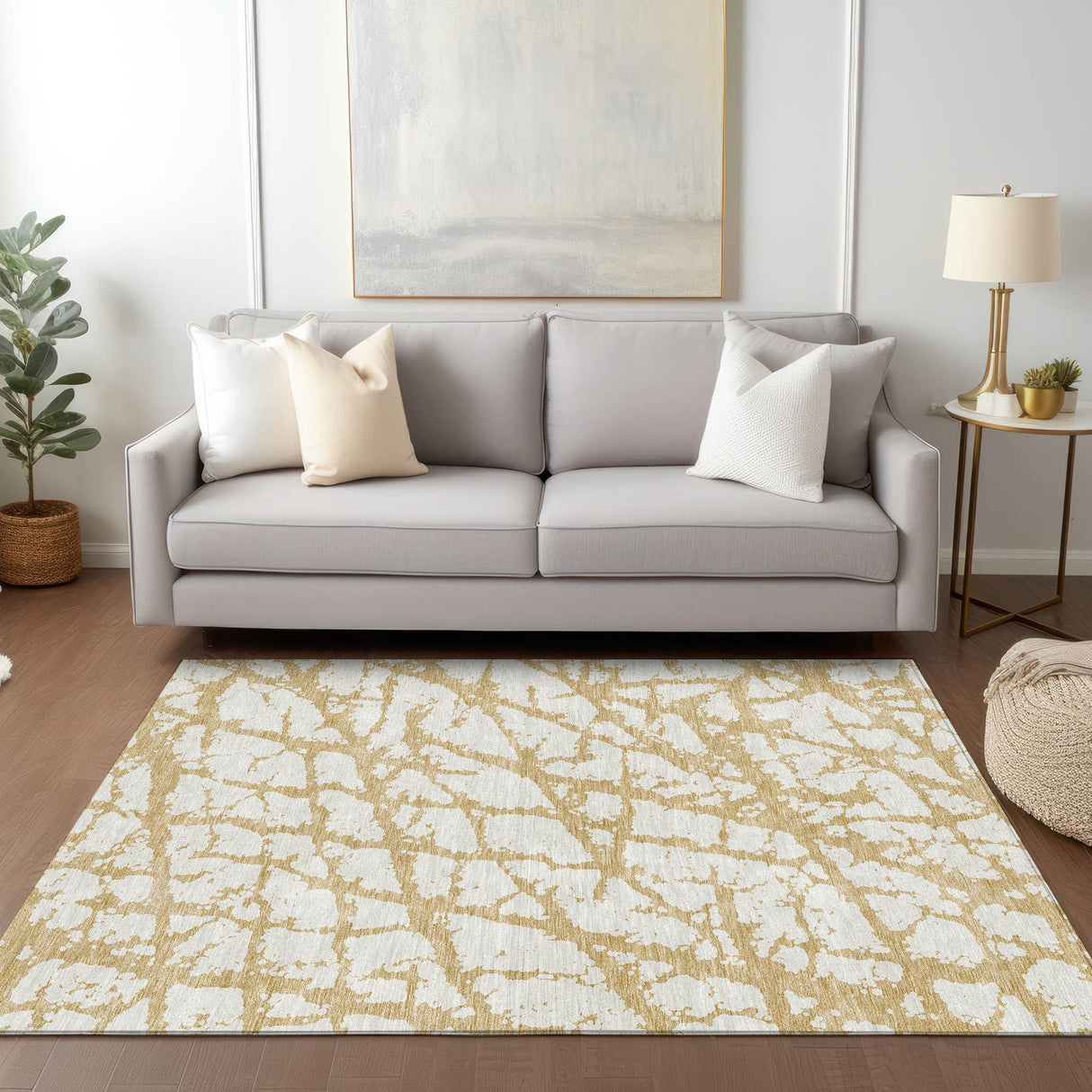 Machine Washable Indoor/ Outdoor Abstract Contemporary Chantille Rug