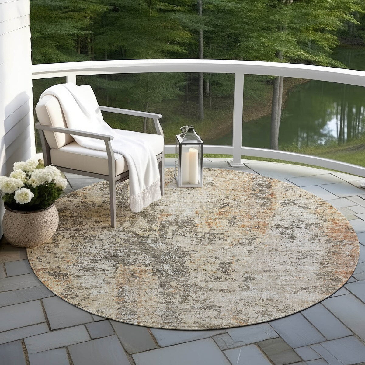 Machine Washable Indoor/ Outdoor Abstract Contemporary Chantille Rug