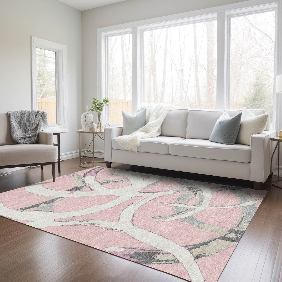 Machine Washable Indoor/ Outdoor Abstract Contemporary Chantille Rug
