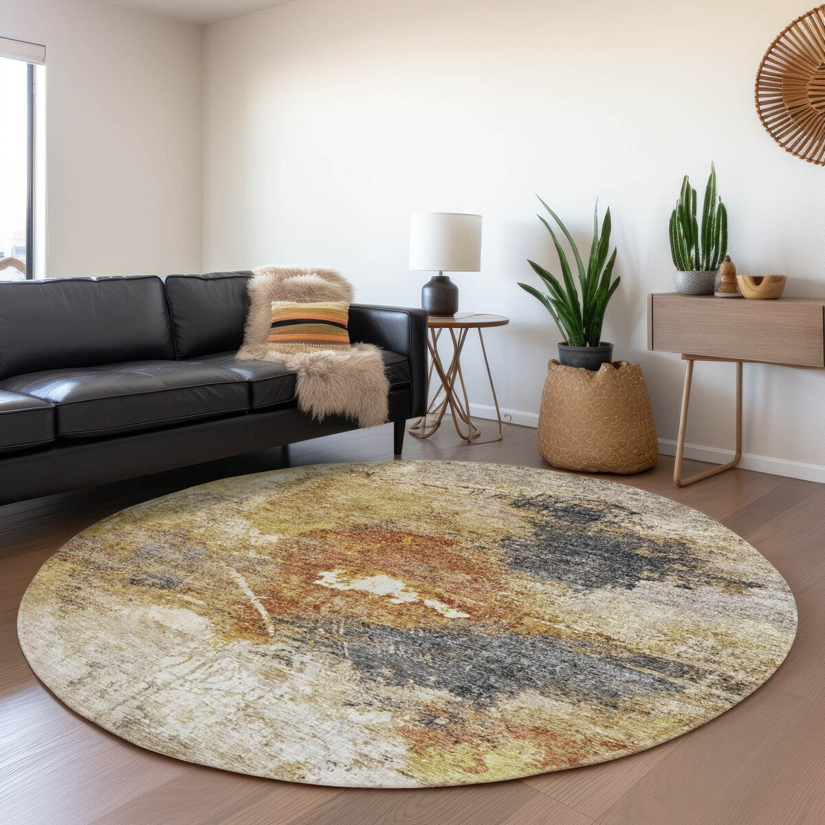 Machine Washable Indoor/ Outdoor Abstract Contemporary Chantille Rug