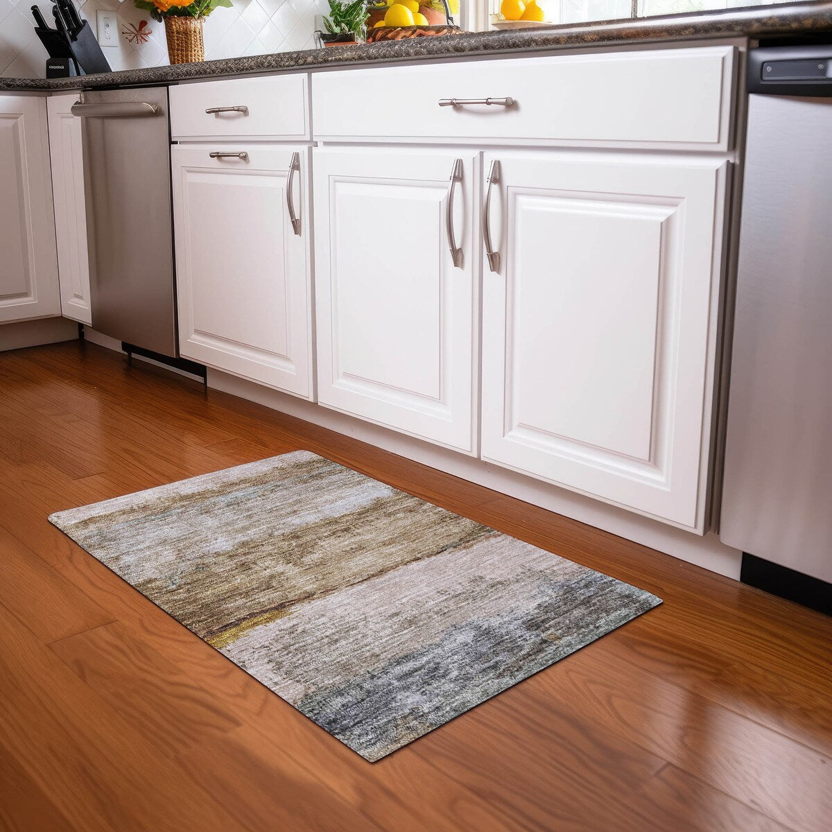 Machine Washable Indoor/ Outdoor Abstract Contemporary Chantille Rug