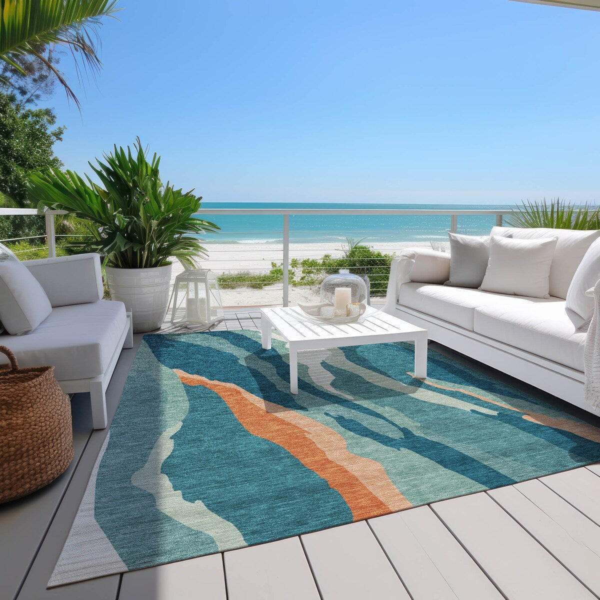 Machine Washable Indoor/ Outdoor Abstract Contemporary Chantille Rug