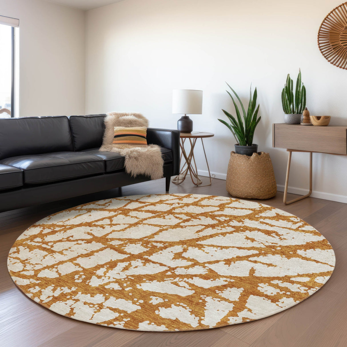 Machine Washable Indoor/ Outdoor Abstract Contemporary Chantille Rug