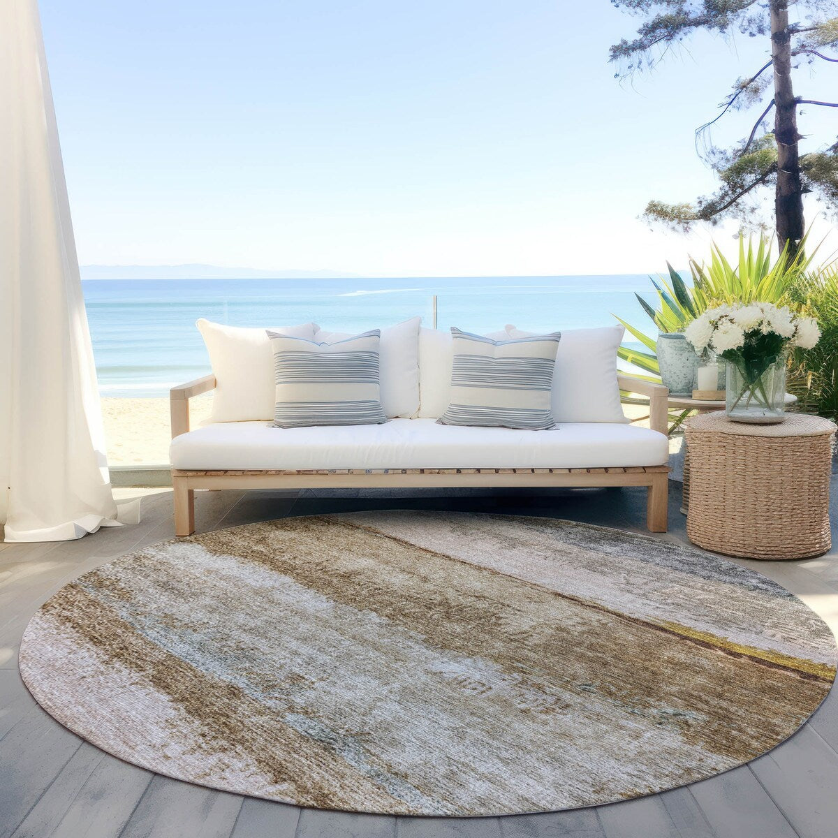 Machine Washable Indoor/ Outdoor Abstract Contemporary Chantille Rug