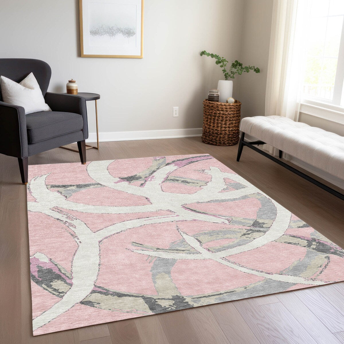 Machine Washable Indoor/ Outdoor Abstract Contemporary Chantille Rug