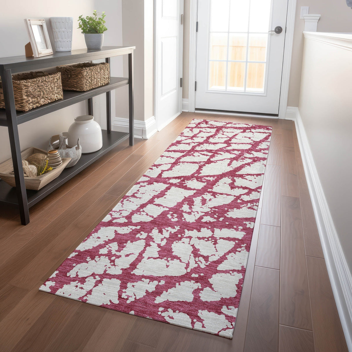Machine Washable Indoor/ Outdoor Abstract Contemporary Chantille Rug