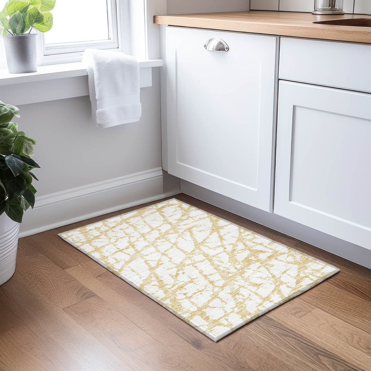 Machine Washable Indoor/ Outdoor Abstract Contemporary Chantille Rug