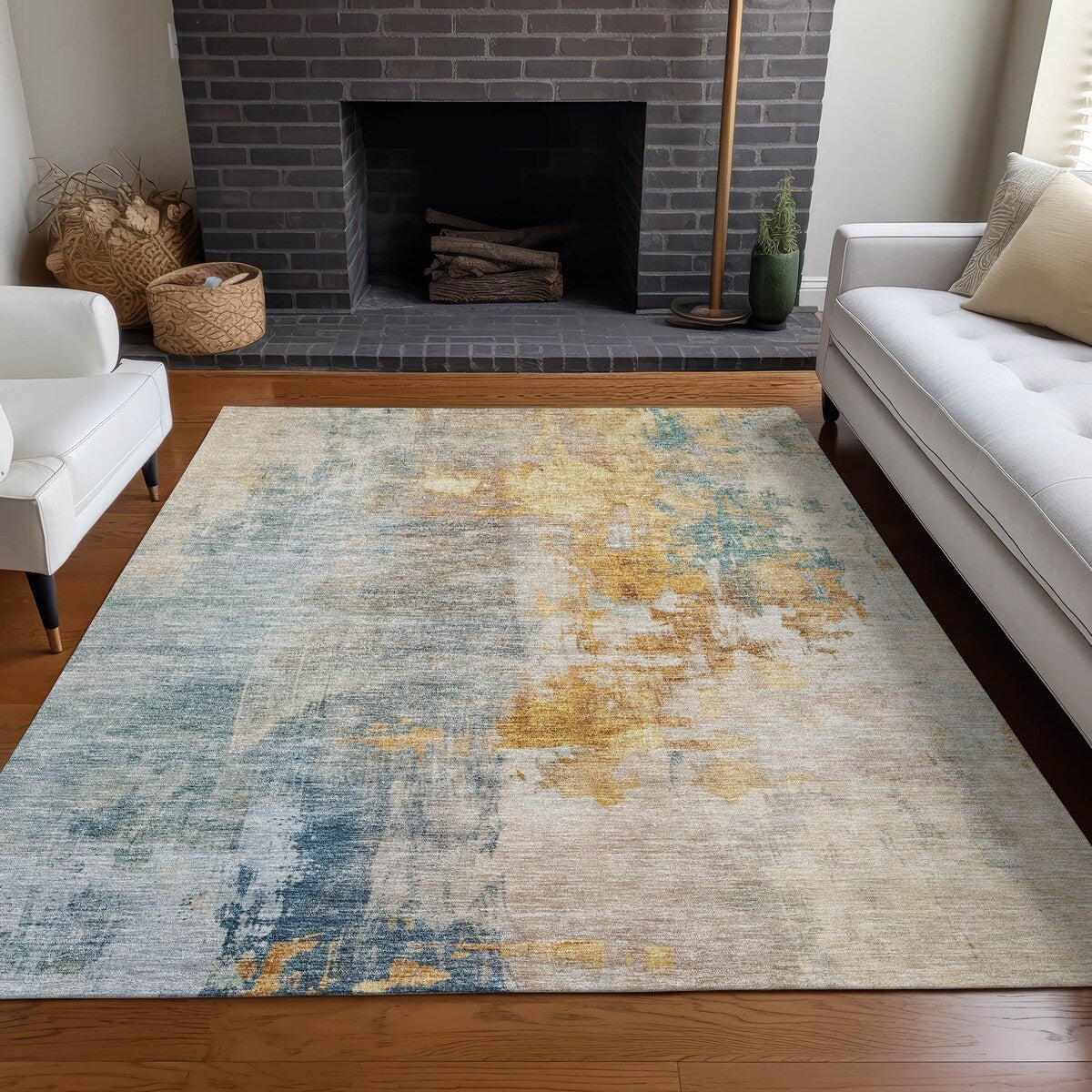 Machine Washable Indoor/ Outdoor Abstract Contemporary Chantille Rug