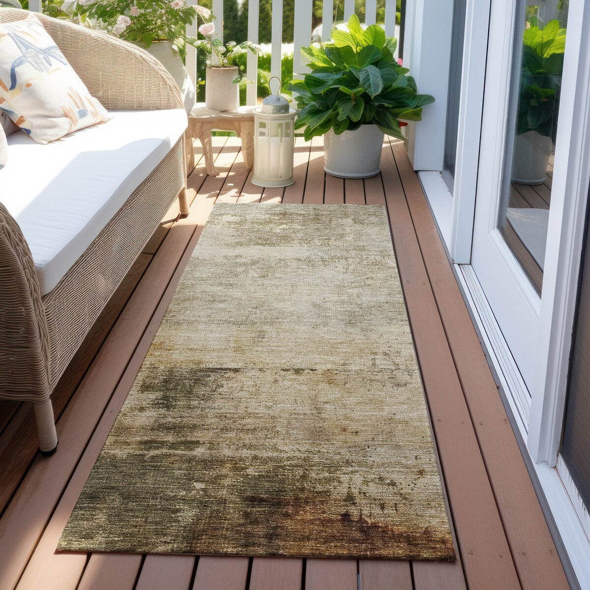 Machine Washable Indoor/ Outdoor Abstract Contemporary Chantille Rug