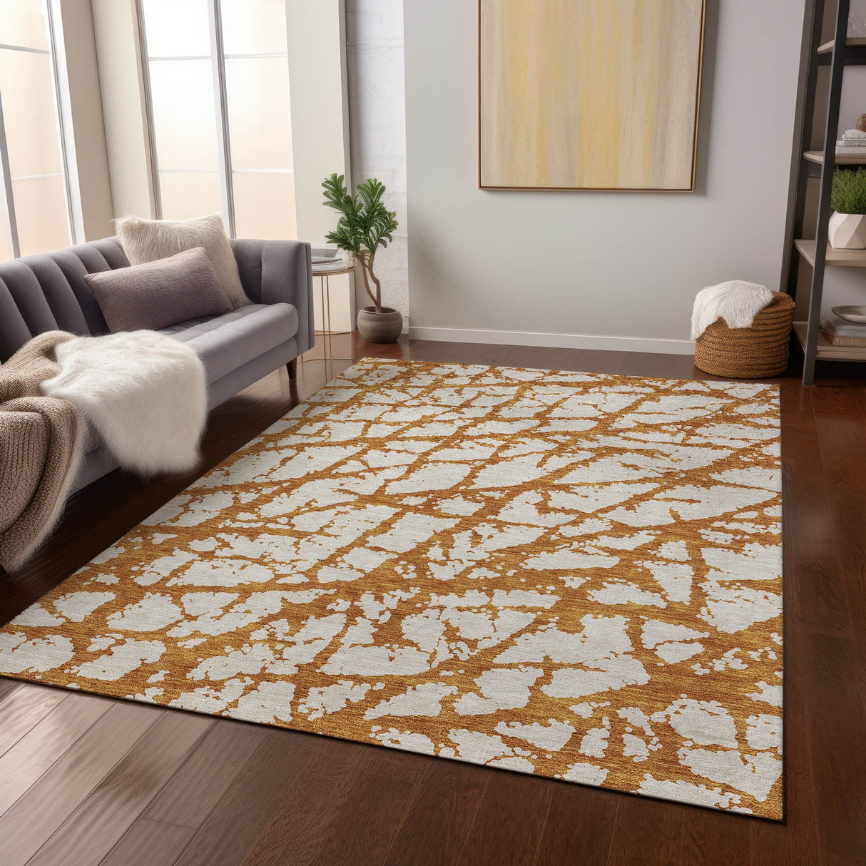 Machine Washable Indoor/ Outdoor Abstract Contemporary Chantille Rug