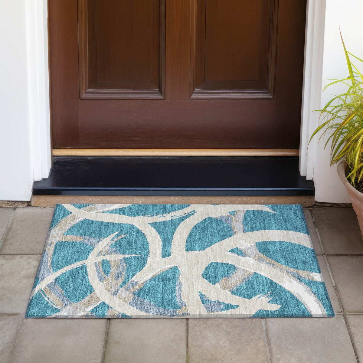 Machine Washable Indoor/ Outdoor Abstract Contemporary Chantille Rug