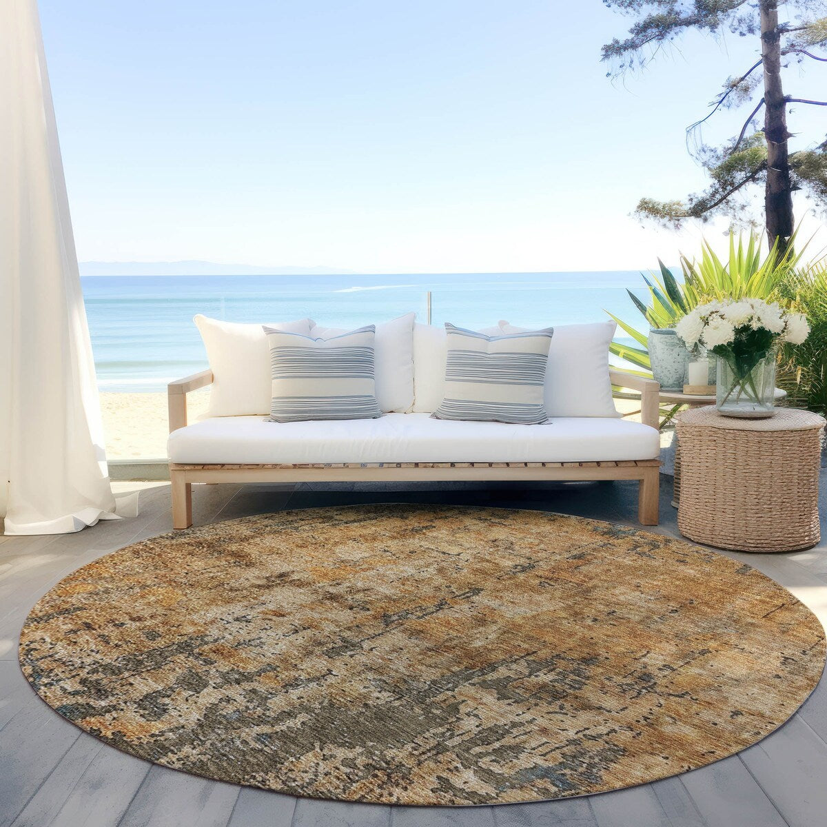 Machine Washable Indoor/ Outdoor Abstract Contemporary Chantille Rug